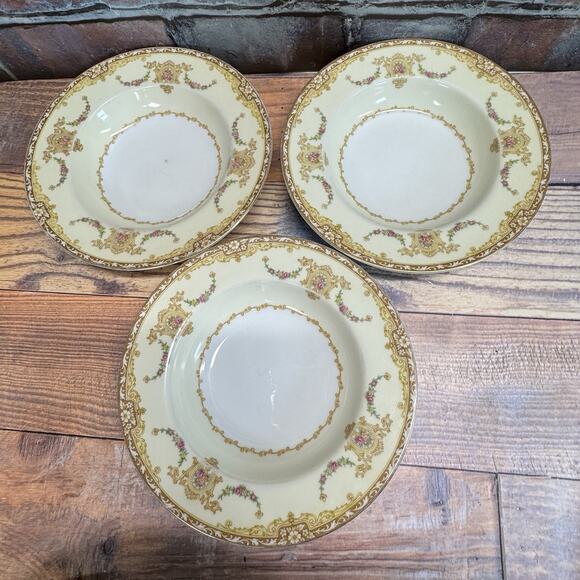 Set of 3 Vintage Noritake Camillia Rimmed Soup Bowls Japan #4375 MCM 1950s - Picture 10 of 10